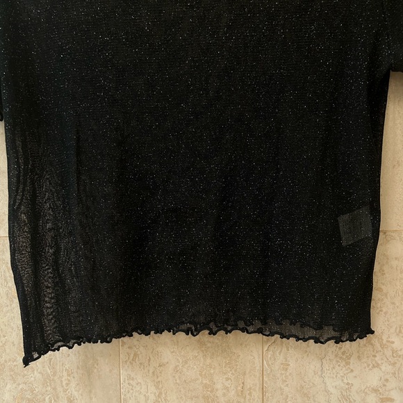 Brandy Melville Cropped Glitter Mesh Tee (O/S - Small) - Black/Silver Sparkle - Picture 4 of 4